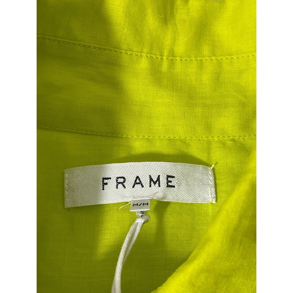 FRAME Smocked Shirt Dress Flash Lime Ramie Mini Puff Sleeve LWWD0591 Medium New - Picture 6 of 10